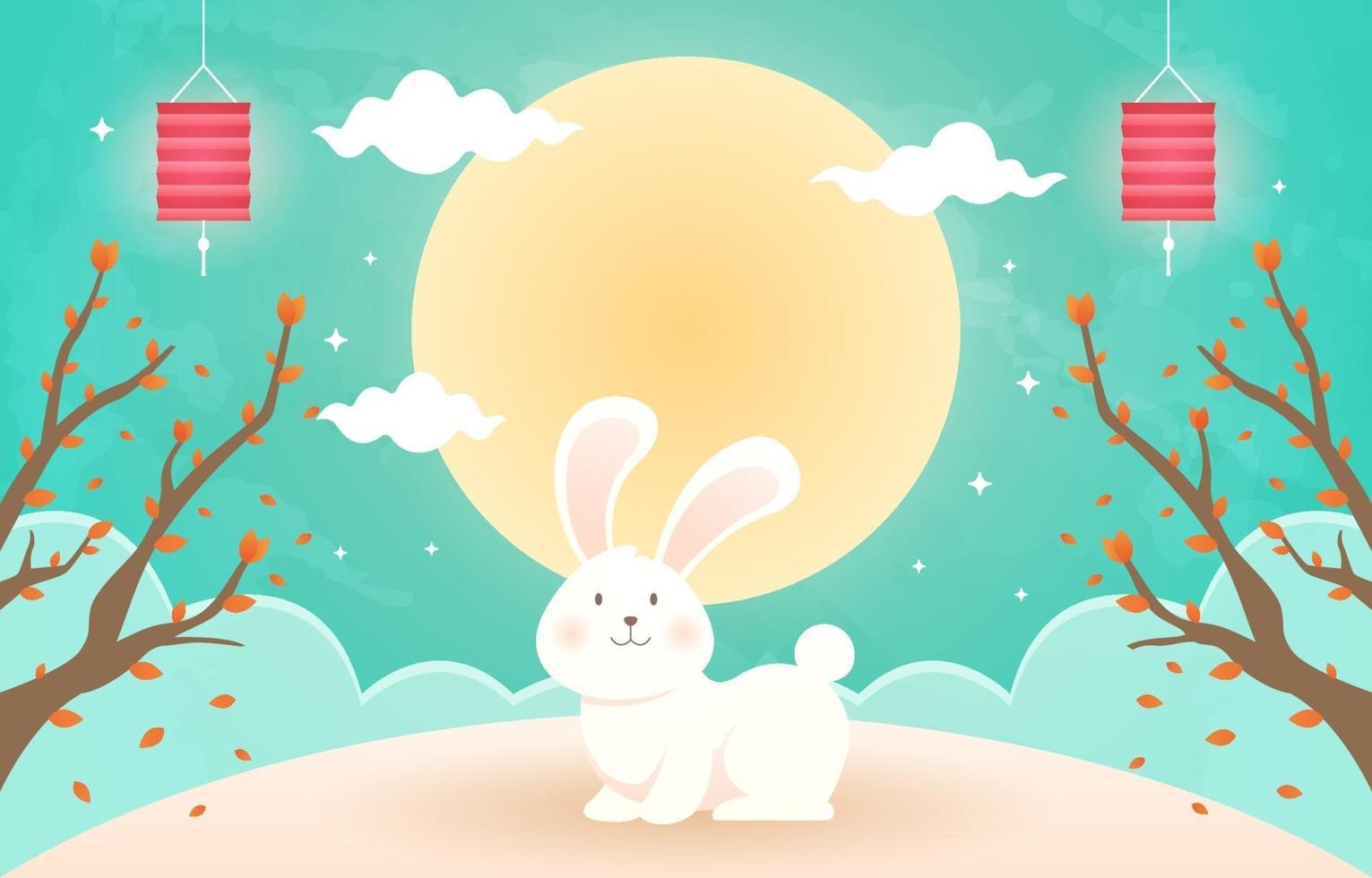 Mid Autumn Festival Background with Rabbit Character vector