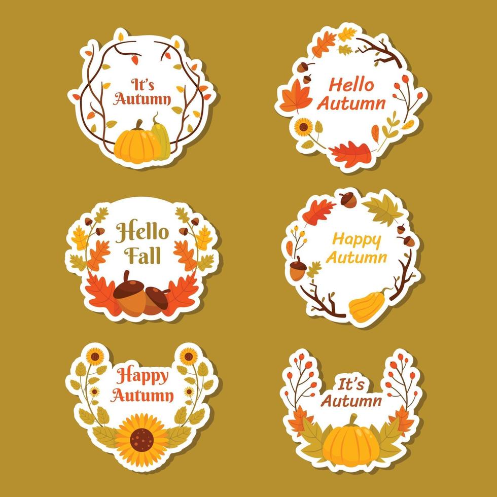 Leaves Wreath for Autumn Season Stickers vector