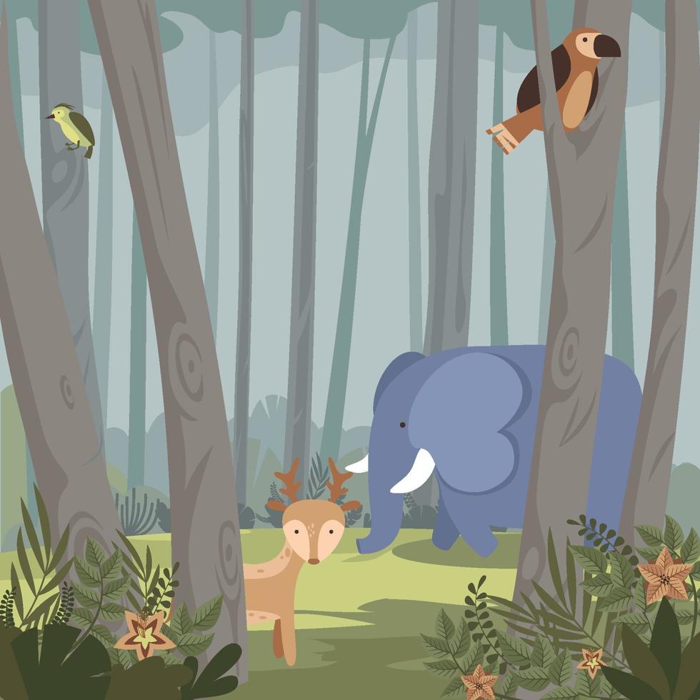 escena del bosque con fondo de animales vector