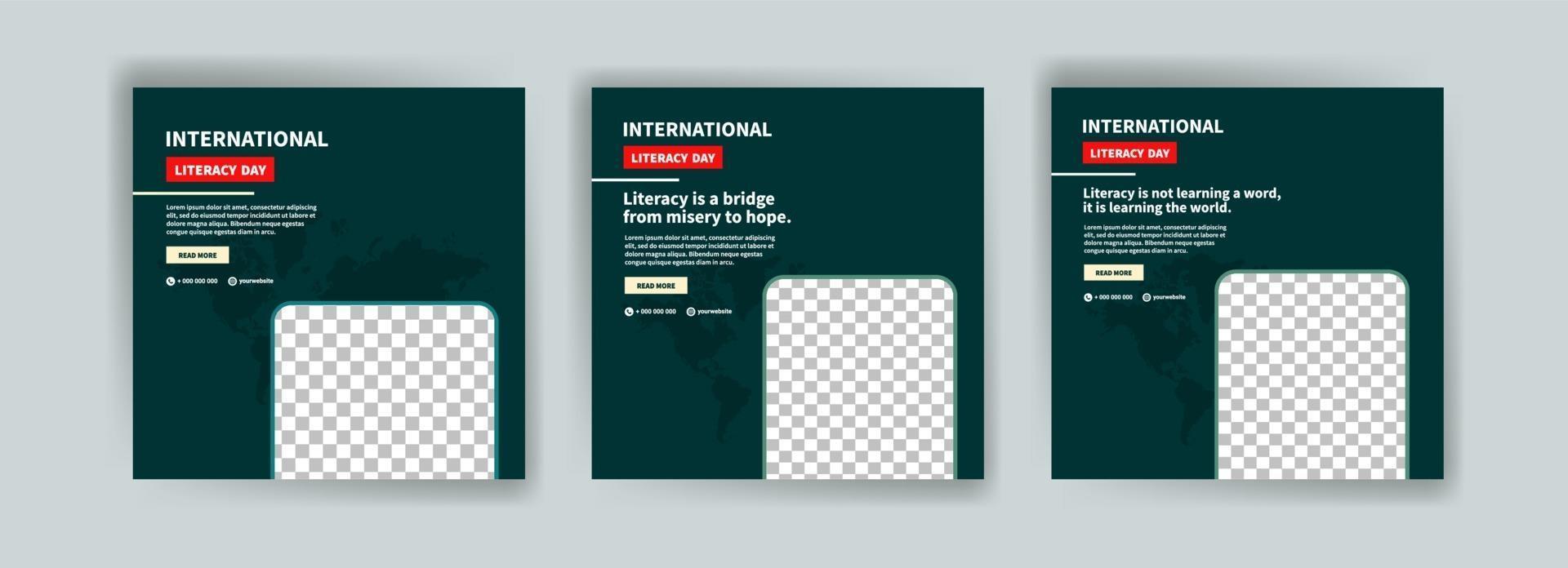 Social media post template for International Literacy day. vector