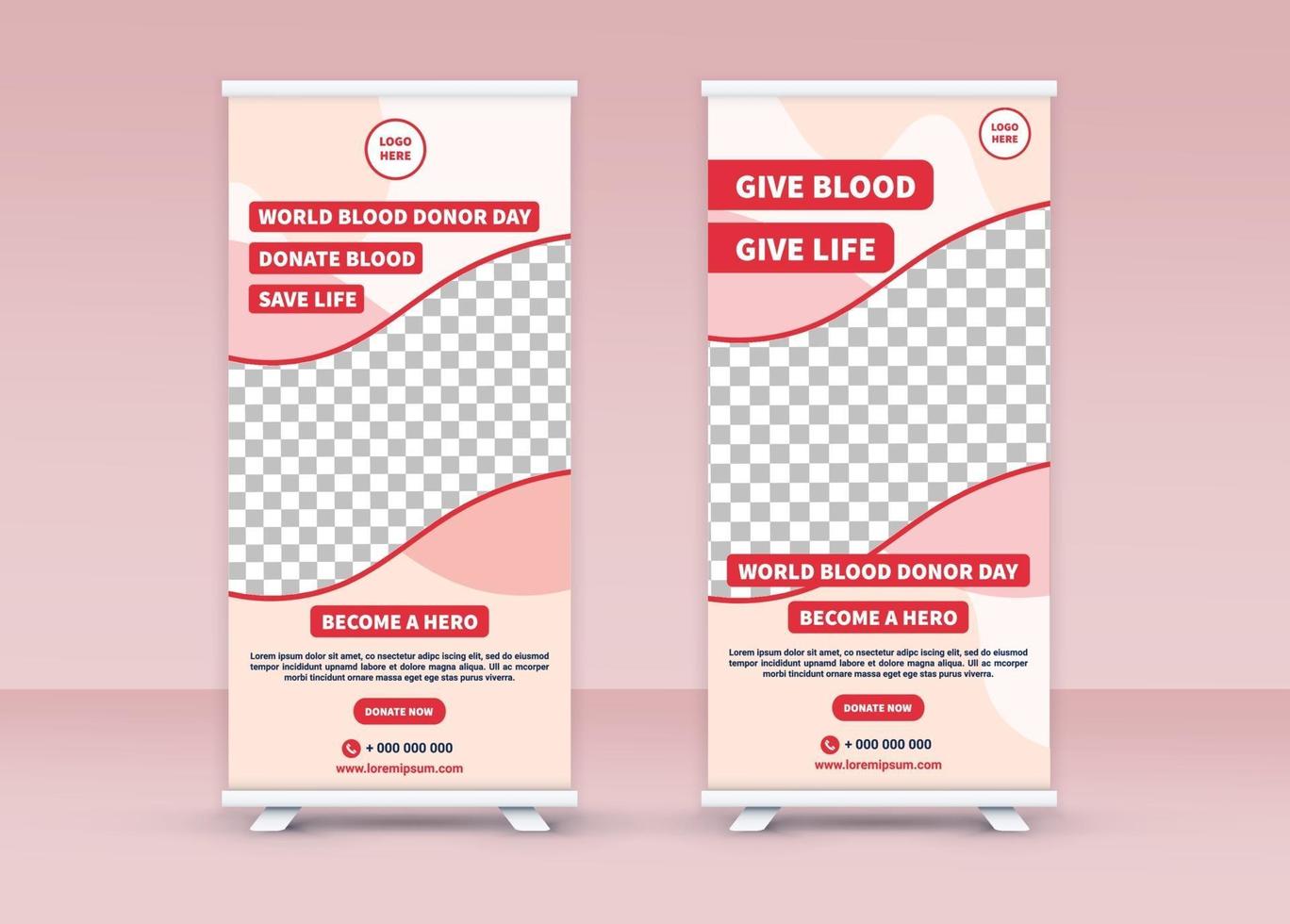 World Blood Donor Day. Roll up banner. Standee banner design. vector