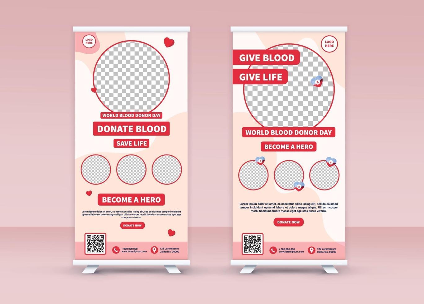 World Blood Donor Day. Roll up banner. Standee banner design. vector