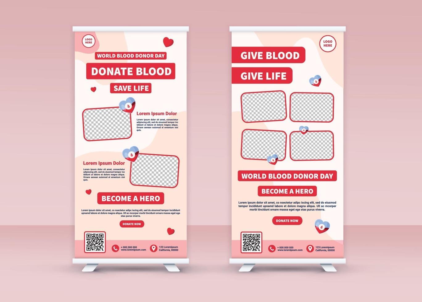 World Blood Donor Day. Roll up banner. Standee banner design. vector