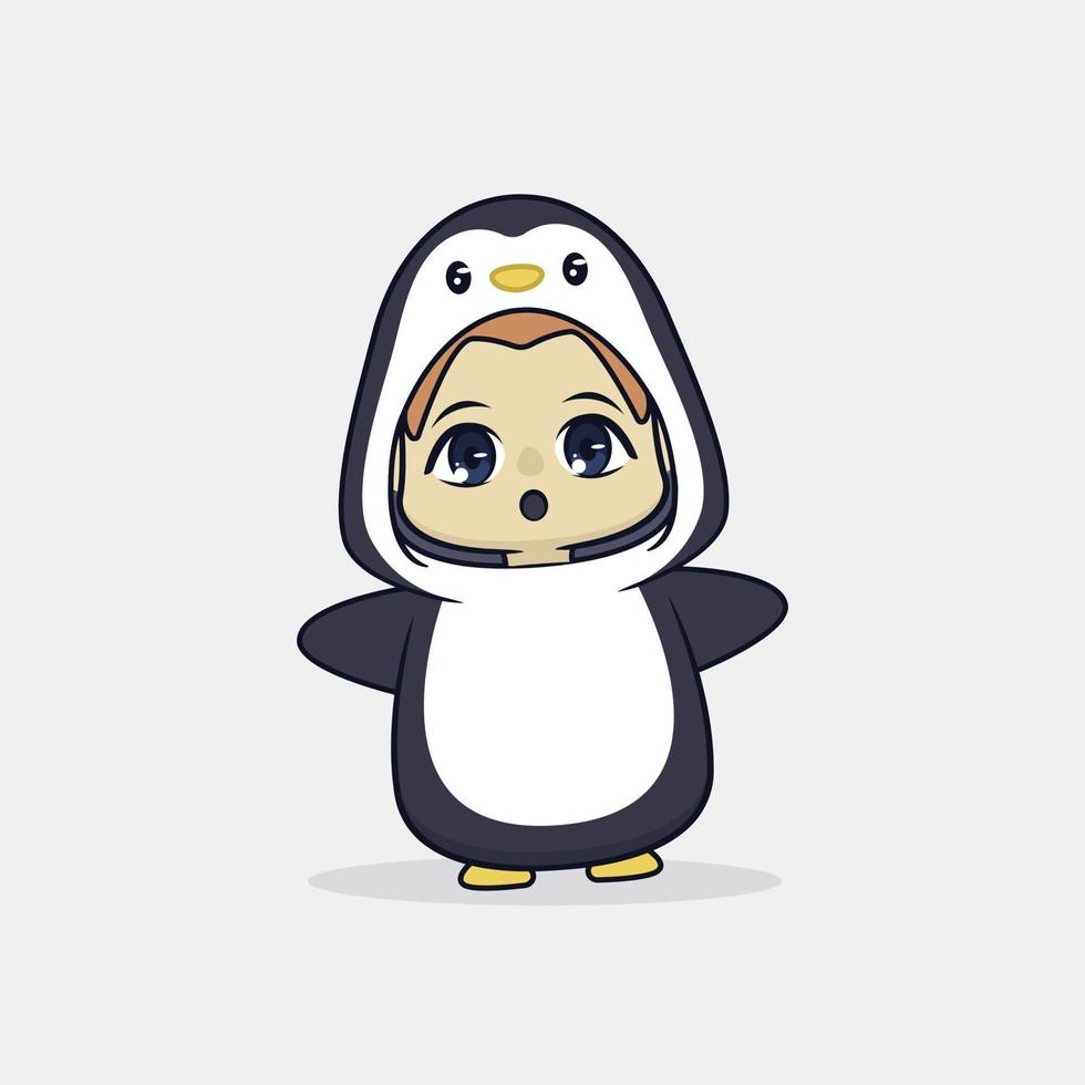 Cute boy in penguin costume illustration vector