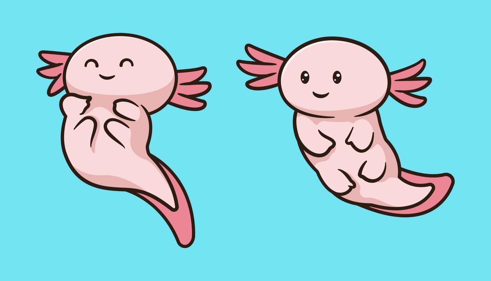 linda ilustración de personaje de axolotl kawaii vector