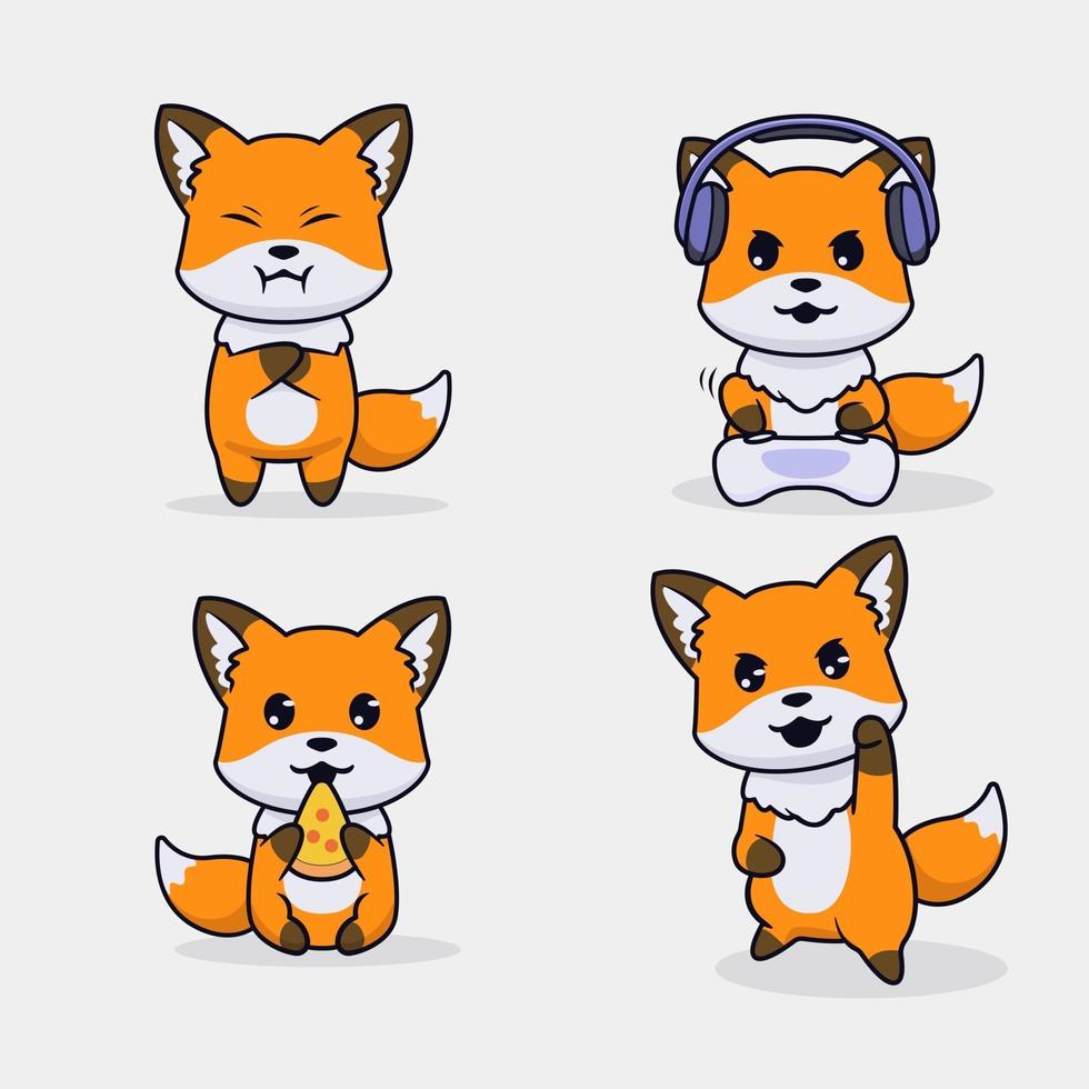 Set of cute fox character design vector