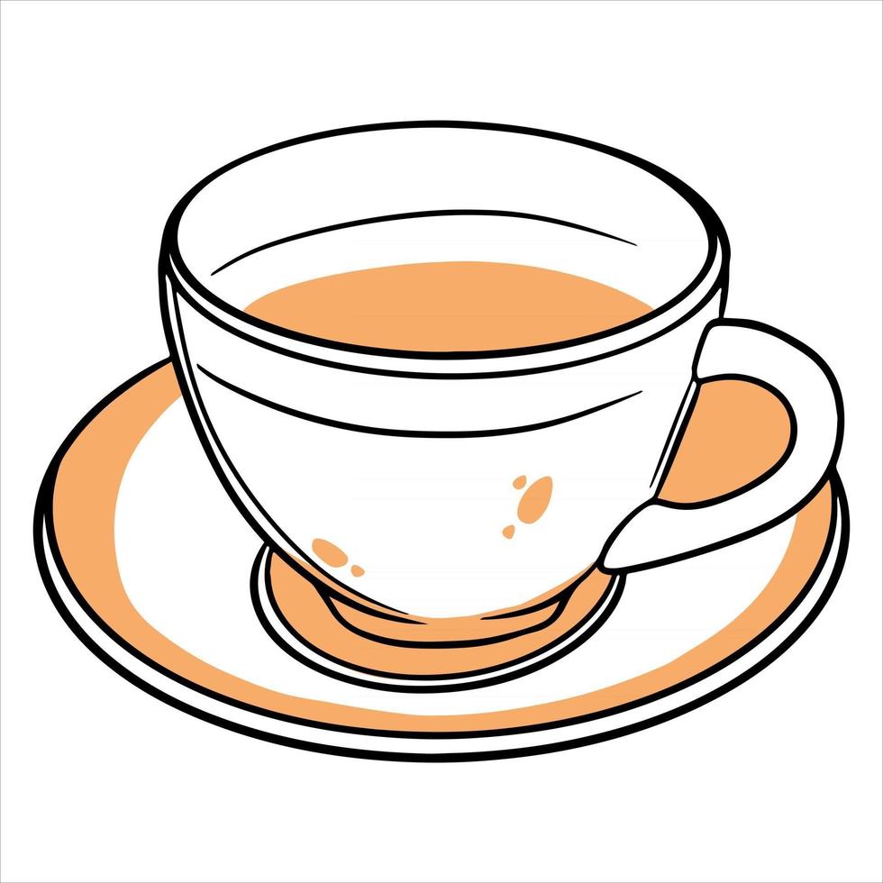 desayuno. una taza de té caliente en una taza de vidrio y en un platillo de vidrio. vector