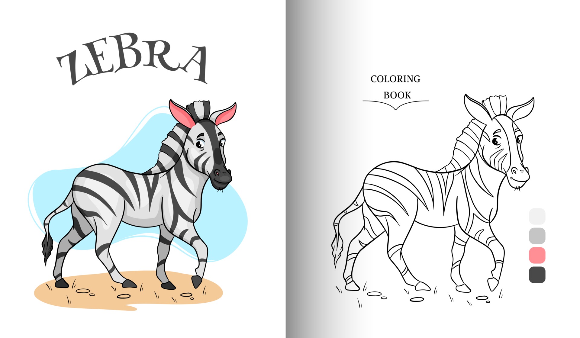 Animal character funny zebra in cartoon style coloring page ...