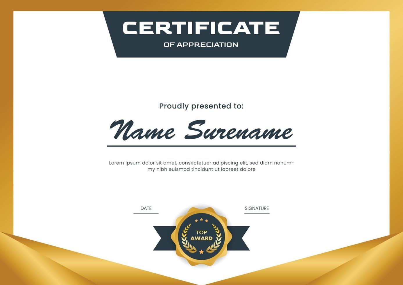 gold certificate design template for achievement vector