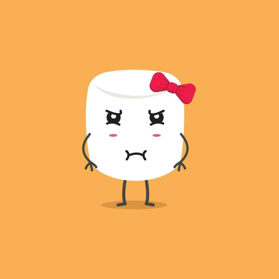 Cute Girl Marshmallow With Angry Face Character Design. vector