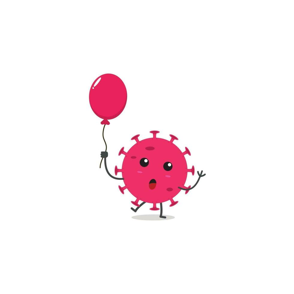 Cute Virus With Ballon Character Design. vector