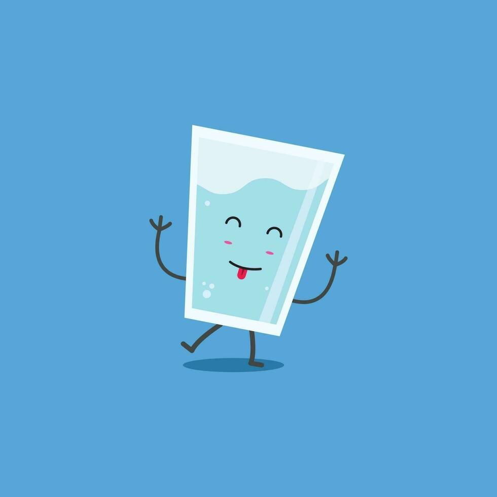 Cute Water Glass With Mocking Face Character Design vector