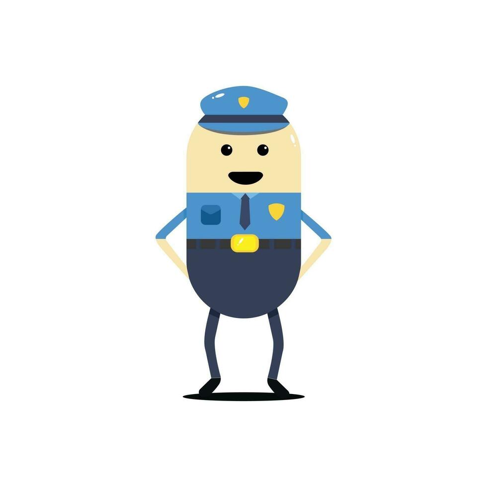 Caricatura de hombre policía lindo trabajando en uniforme de pie feliz. vector