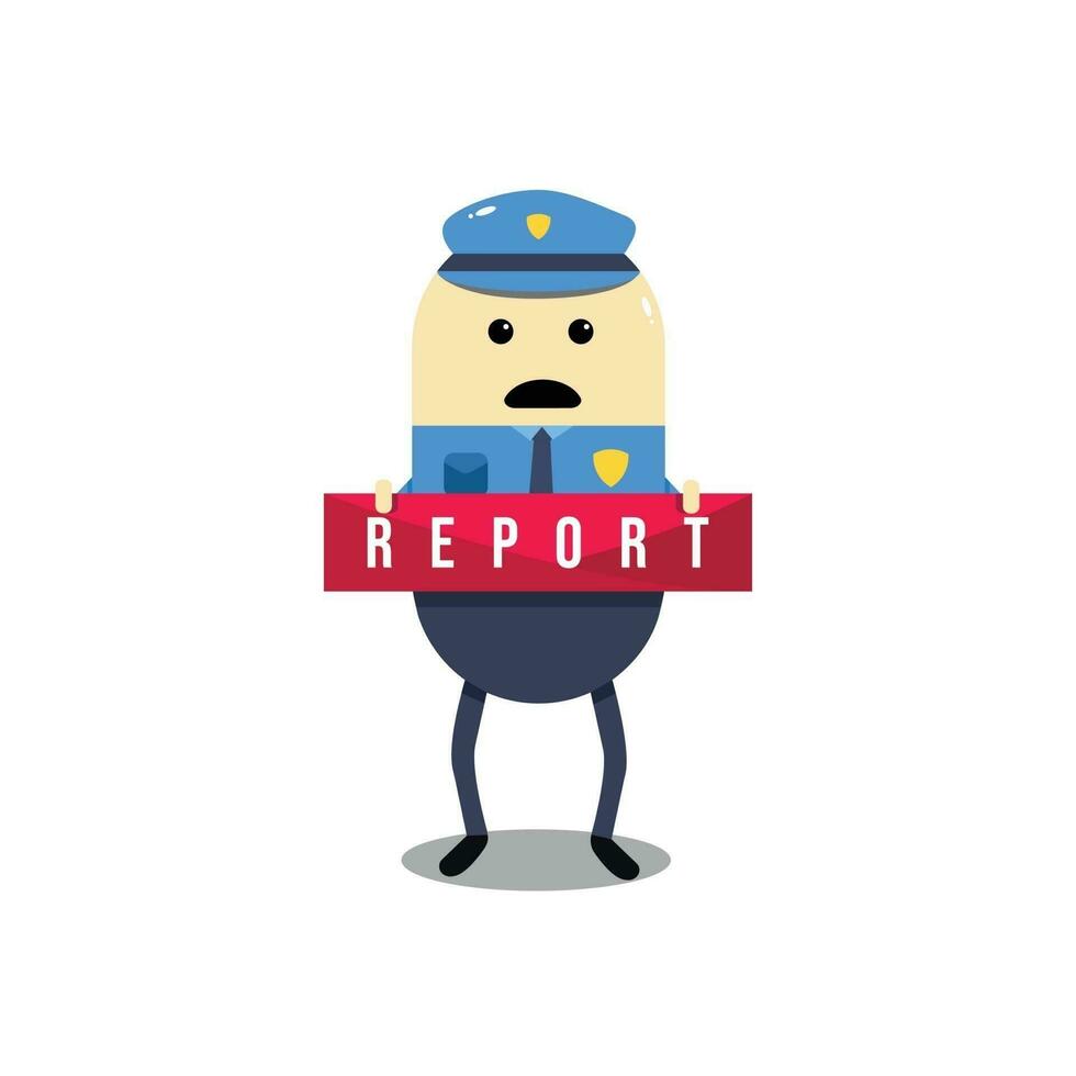 Cute police man bring a report board cartoon working in uniform. vector