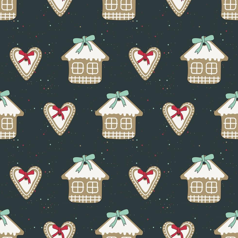 Seamless pattern Merry Christmas gingerbread cookies with white icing vector