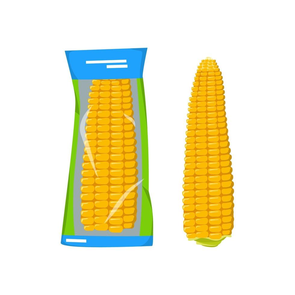 Instant corn on the cob, vacuum packed. Prepared food vector