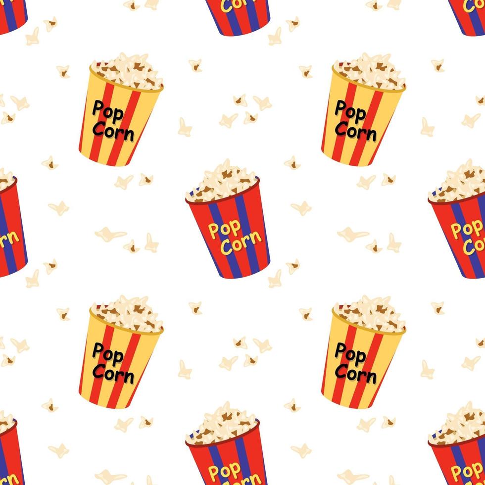 Bright seamless pattern with a box of popcorn. Print for cinema vector