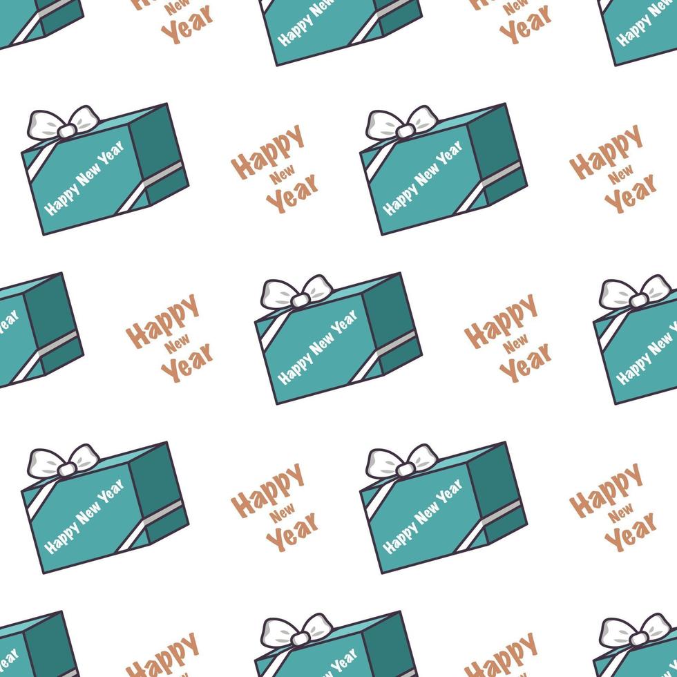 Seamless pattern with blue boxes of gifts and the words Happy New Year vector