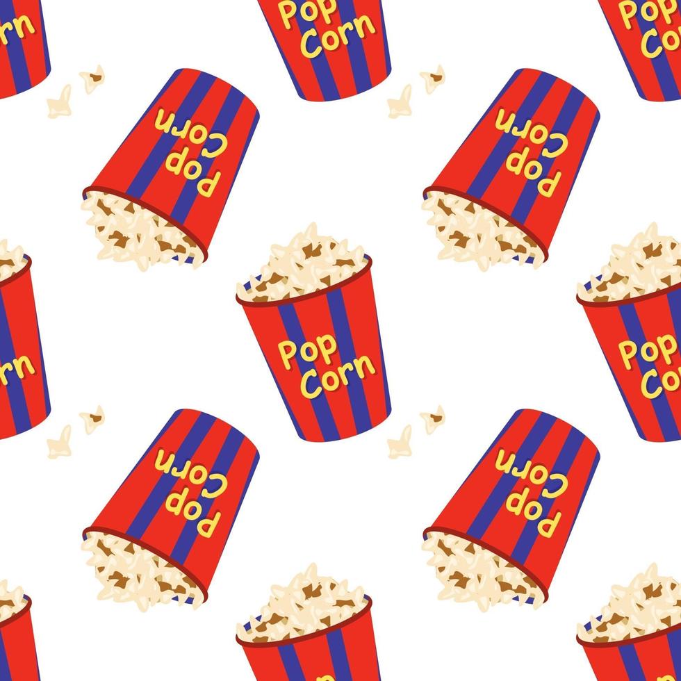 seamless pattern with a festive box of popcorn. Print for cinema, vector
