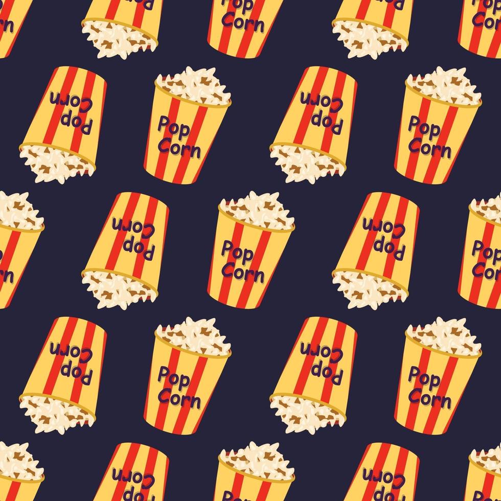 seamless pattern with a box of popcorn. Print for cinema vector