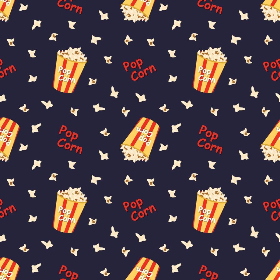 seamless pattern with a festive box with popcorn, words and stars vector