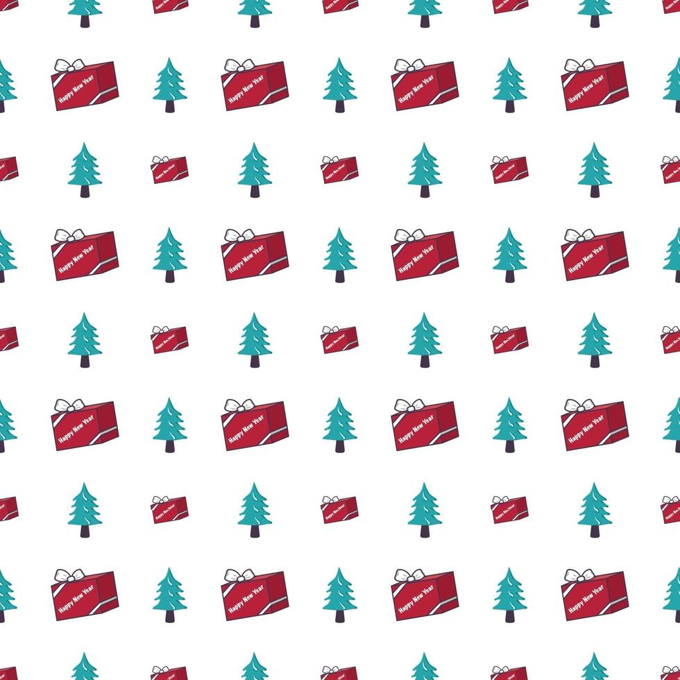 Seamless pattern with Christmas tree and gift. print for new year vector