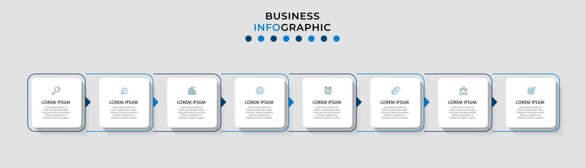 Plantilla de diseño infográfico con iconos y 8 opciones o pasos. vector