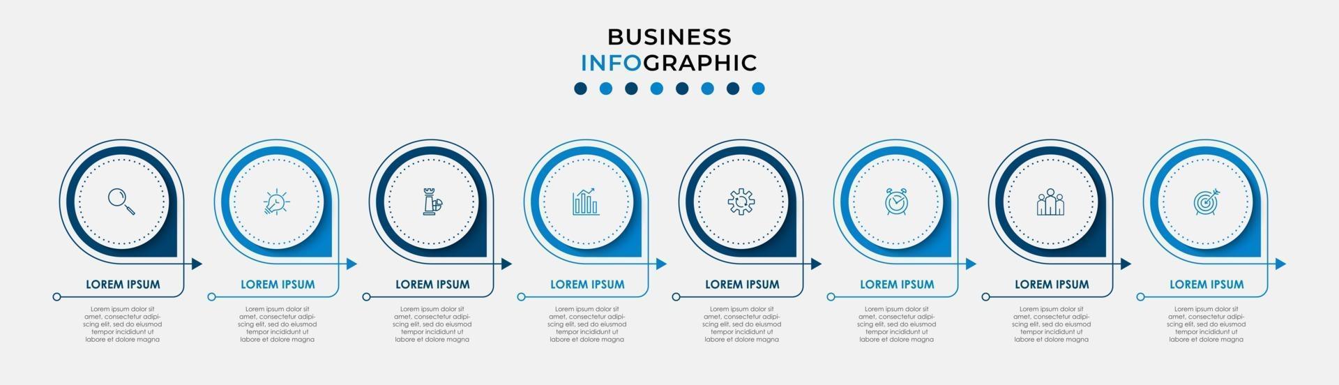 Plantilla de diseño infográfico con iconos y 8 opciones o pasos. vector