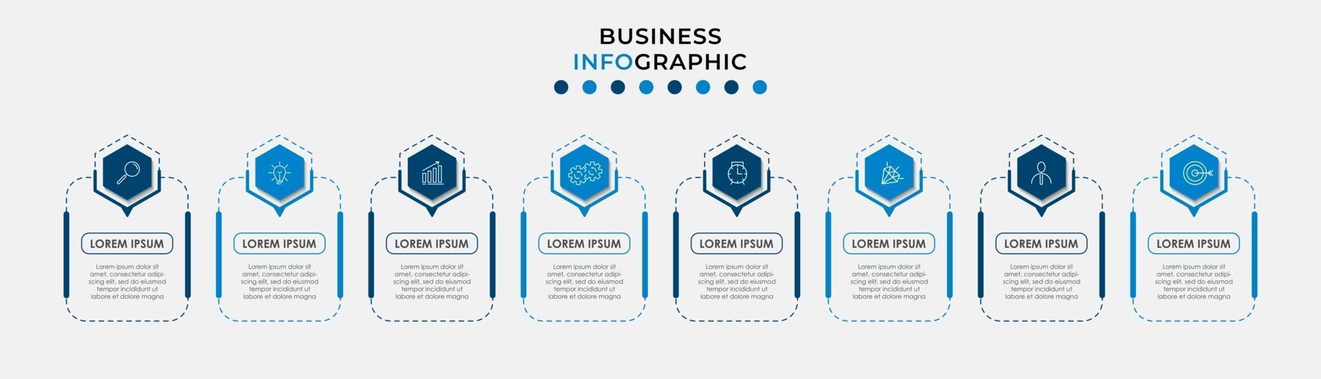 Plantilla de diseño infográfico con iconos y 8 opciones o pasos. vector