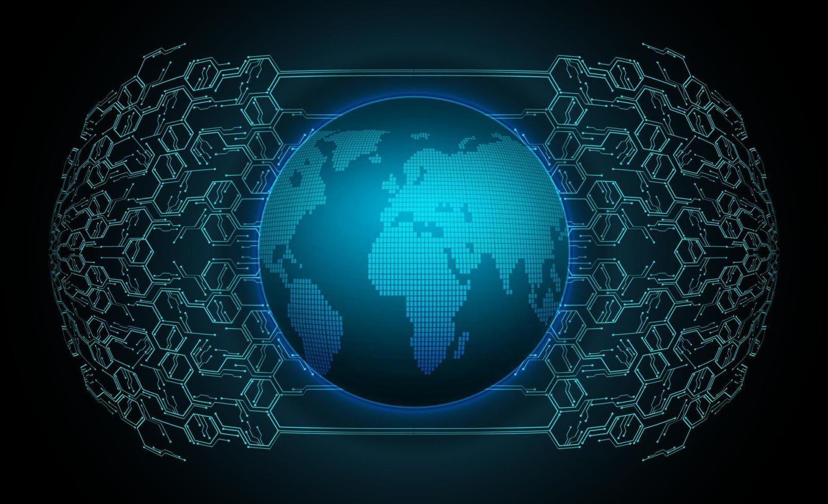 tecnología futura de la placa de circuito binario mundial, seguridad cibernética de hud azul vector