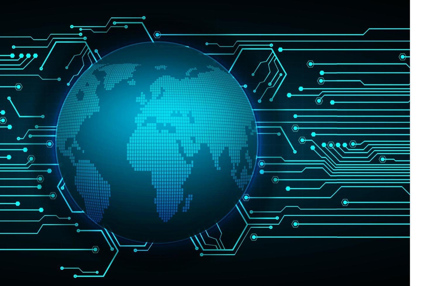 tecnología futura de la placa de circuito binario mundial, seguridad cibernética de hud azul vector