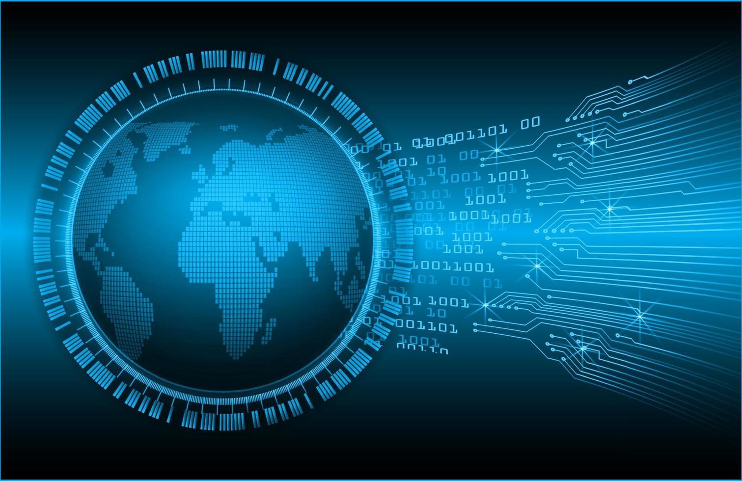 tecnología futura de la placa de circuito binario mundial, seguridad cibernética de hud azul vector