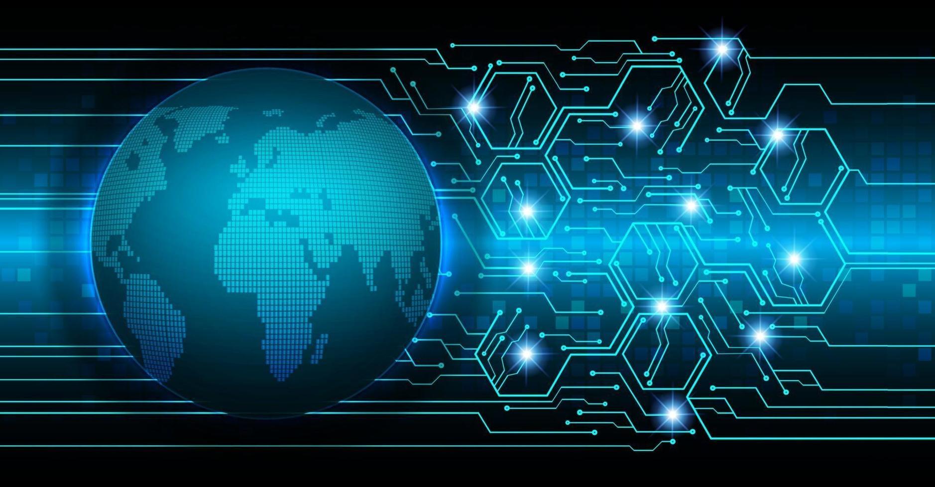 tecnología futura de la placa de circuito binario mundial, seguridad cibernética de hud azul vector