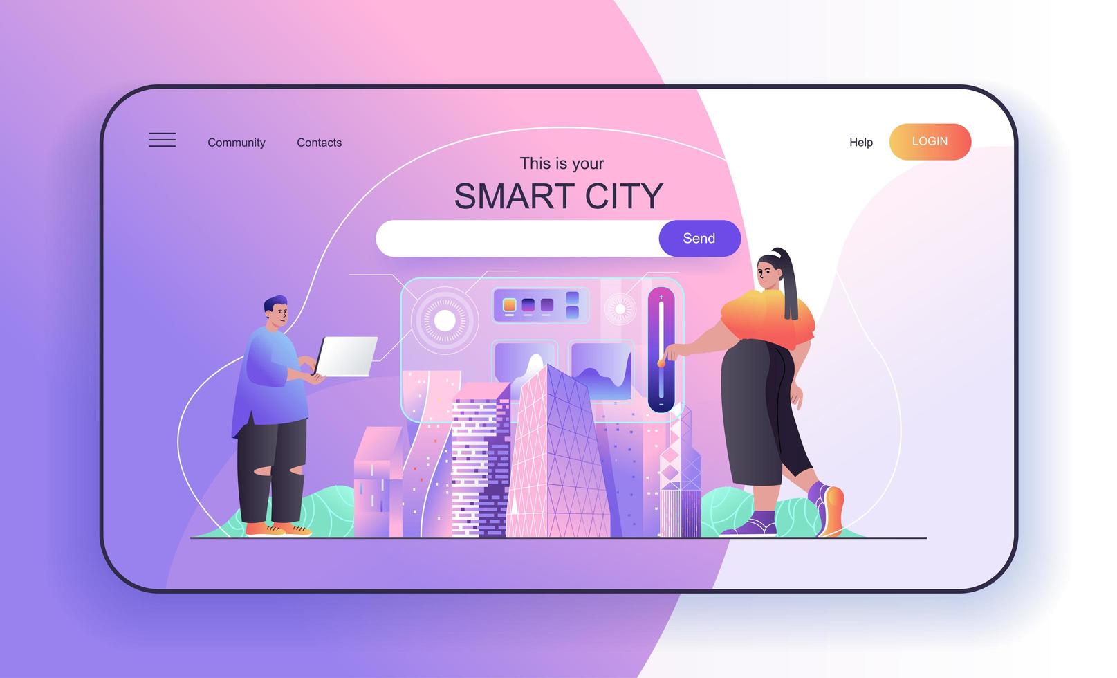 Smart City concept for landing page template vector