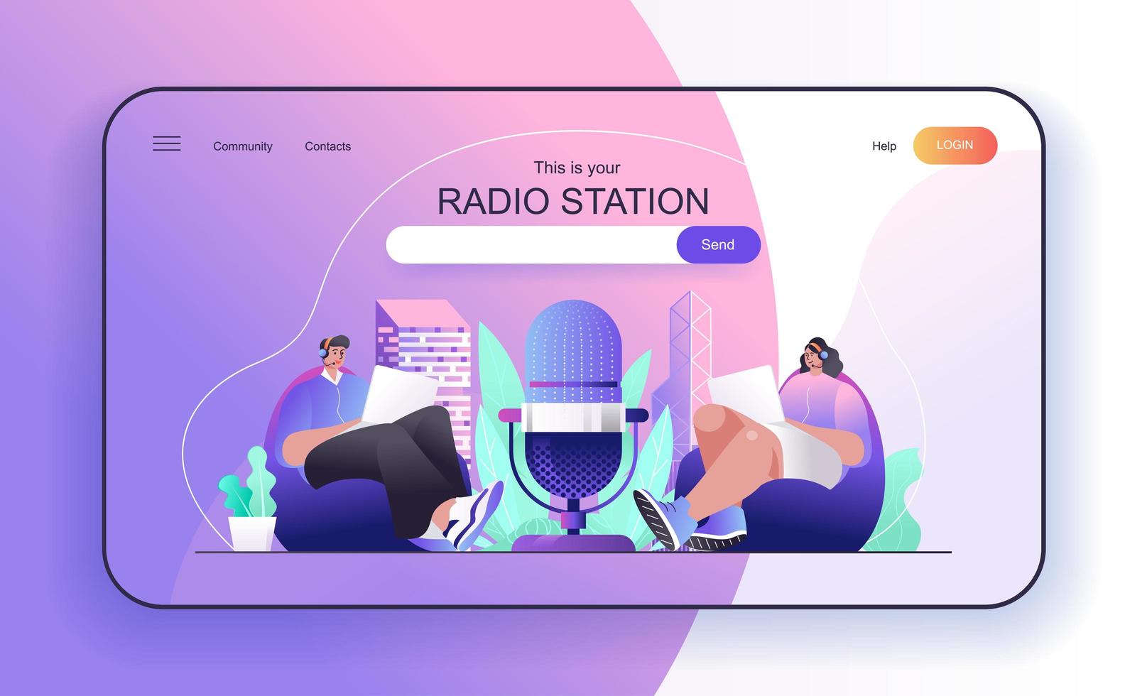 Radio Station concept for landing page template vector