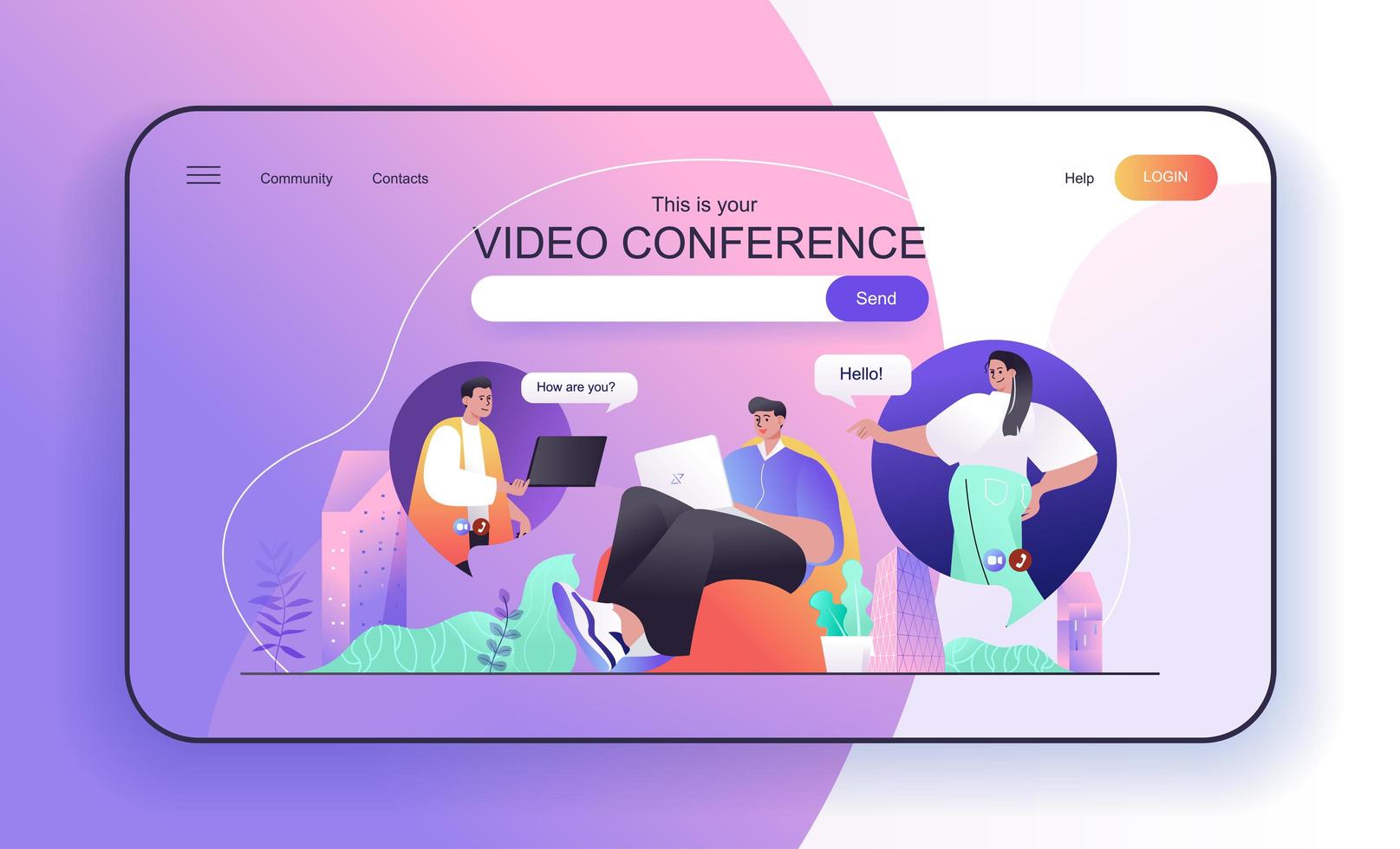 Video Conference concept for landing page template vector