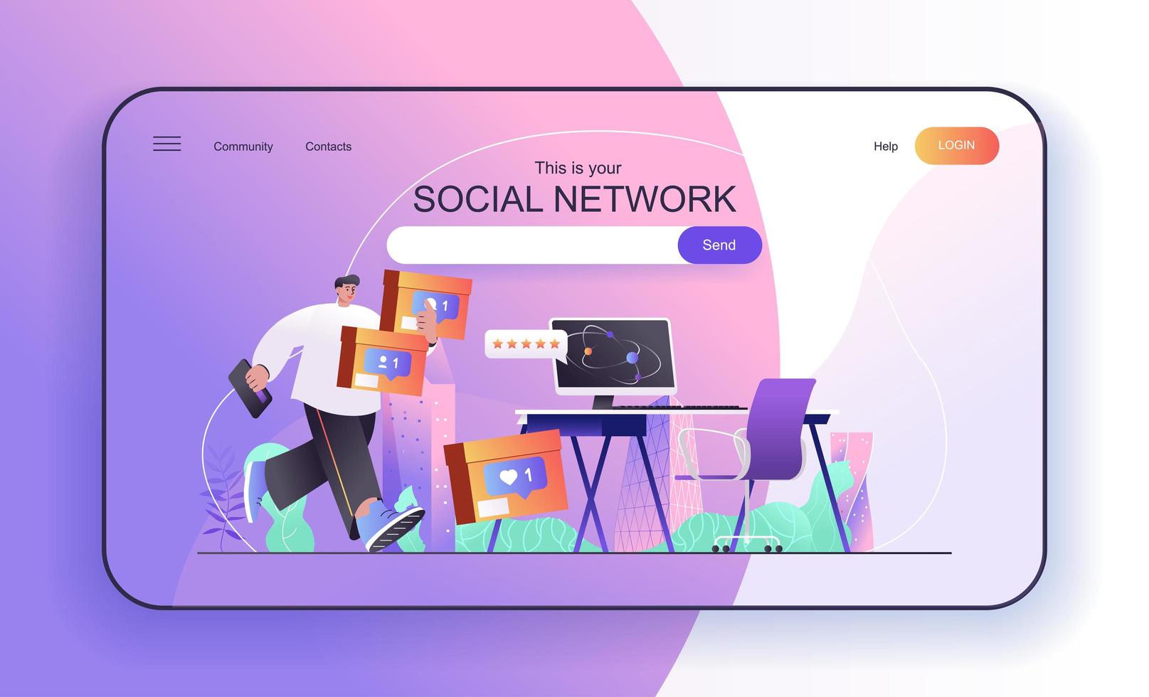 Social Network concept for landing page template vector