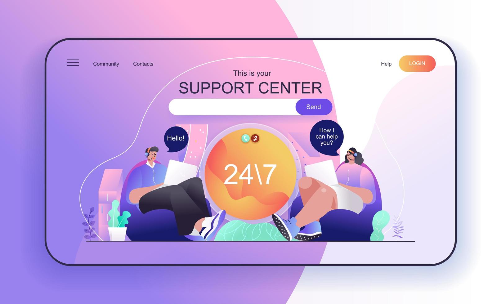 Support Center concept for landing page template vector