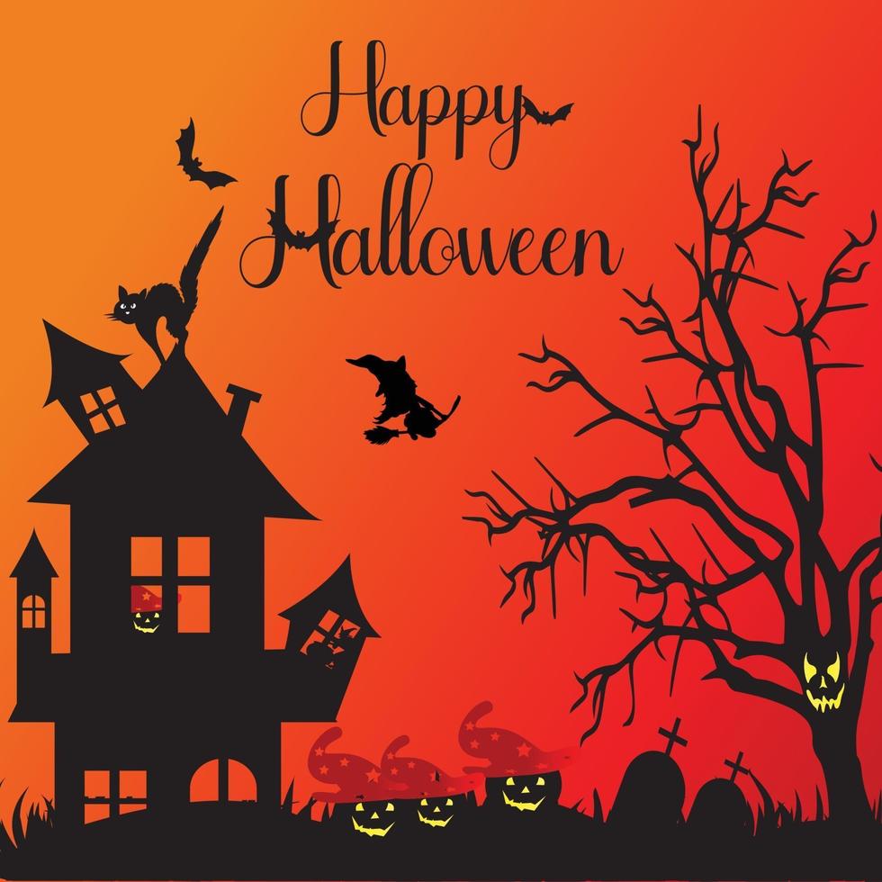 Halloween Banner With Witch, Haunted House, Scary Pumpkins vector