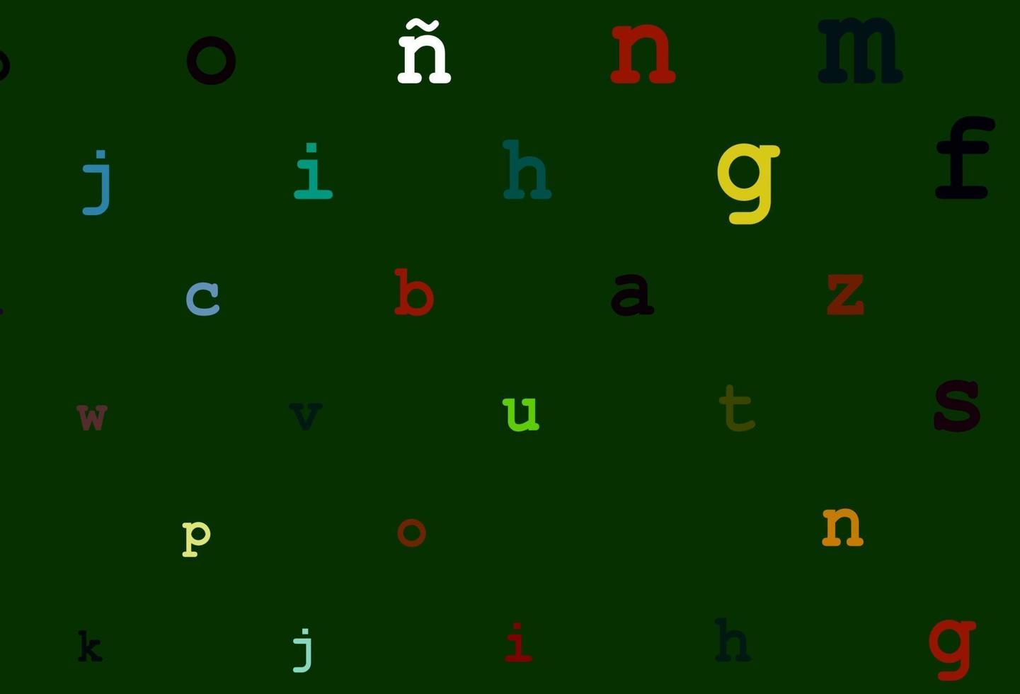 Dark multicolor, rainbow vector background with signs of alphabet.