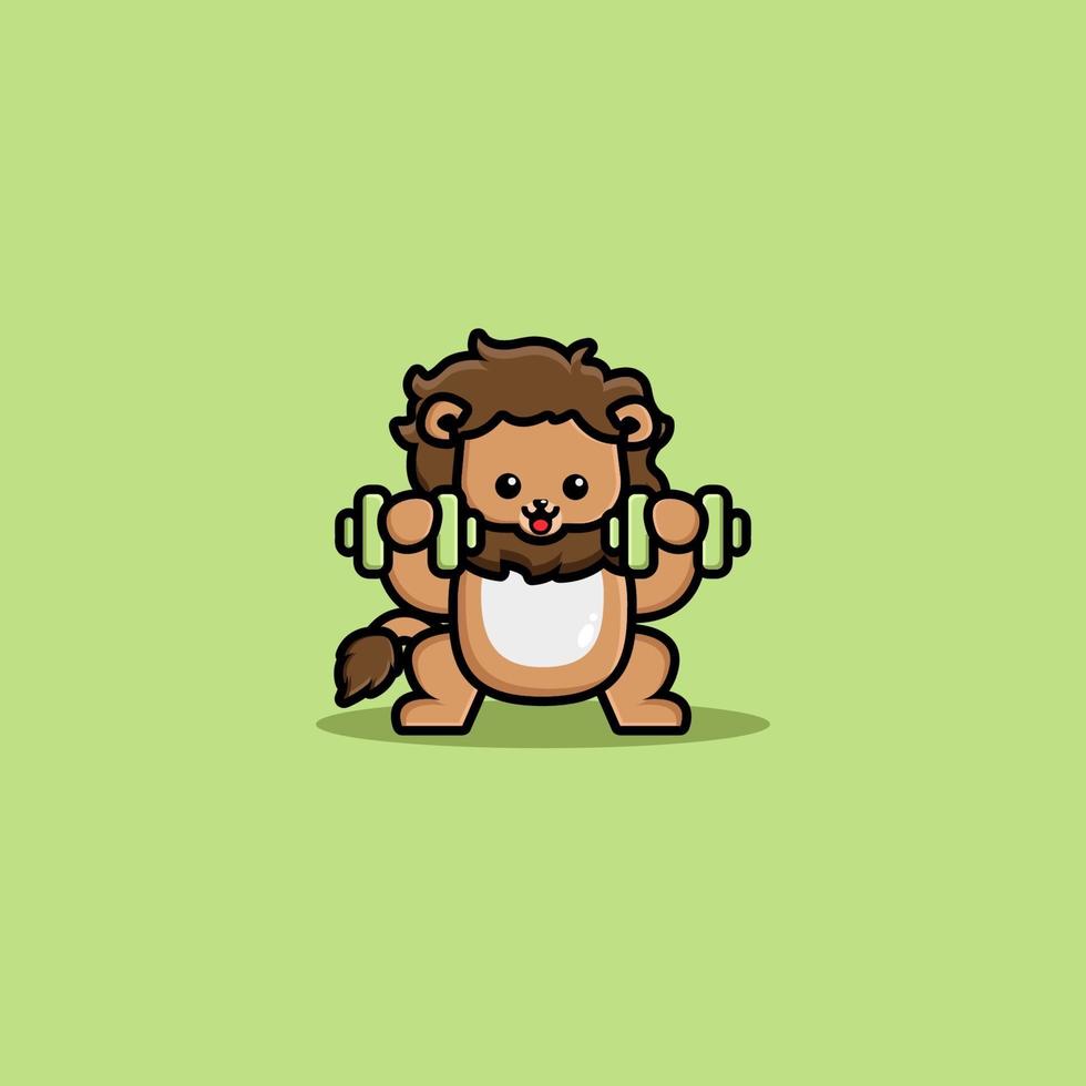 Cute lion lifting dumbbell cartoon vector