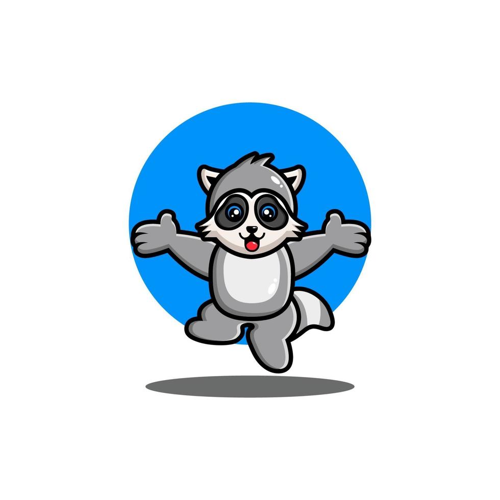 Cute raccoon cartoon jumping vector