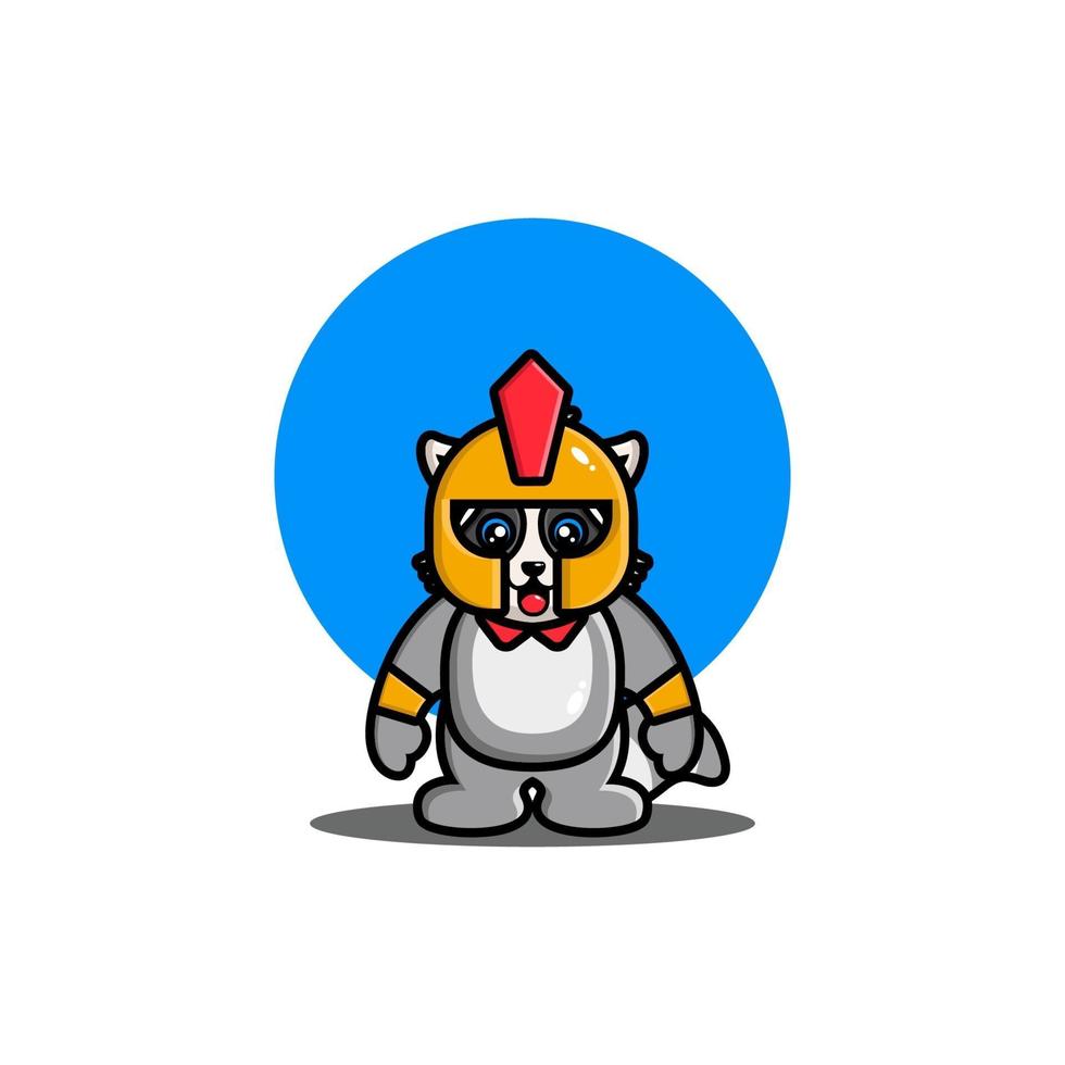Cute raccoon gladiator cartoon icon illustration vector