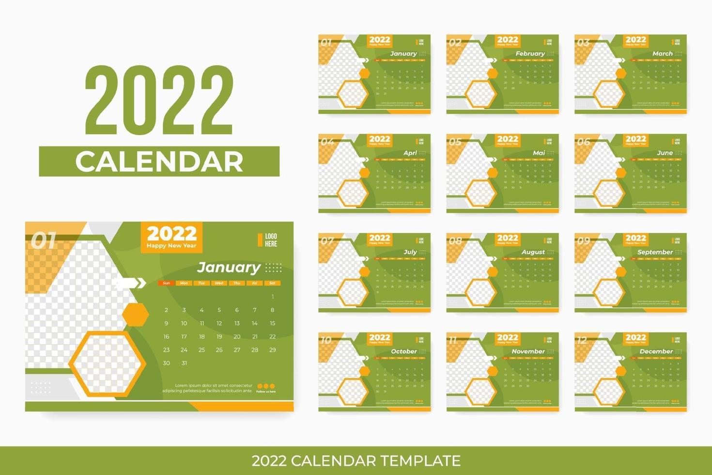 green desk calendar 2022 with frame vector