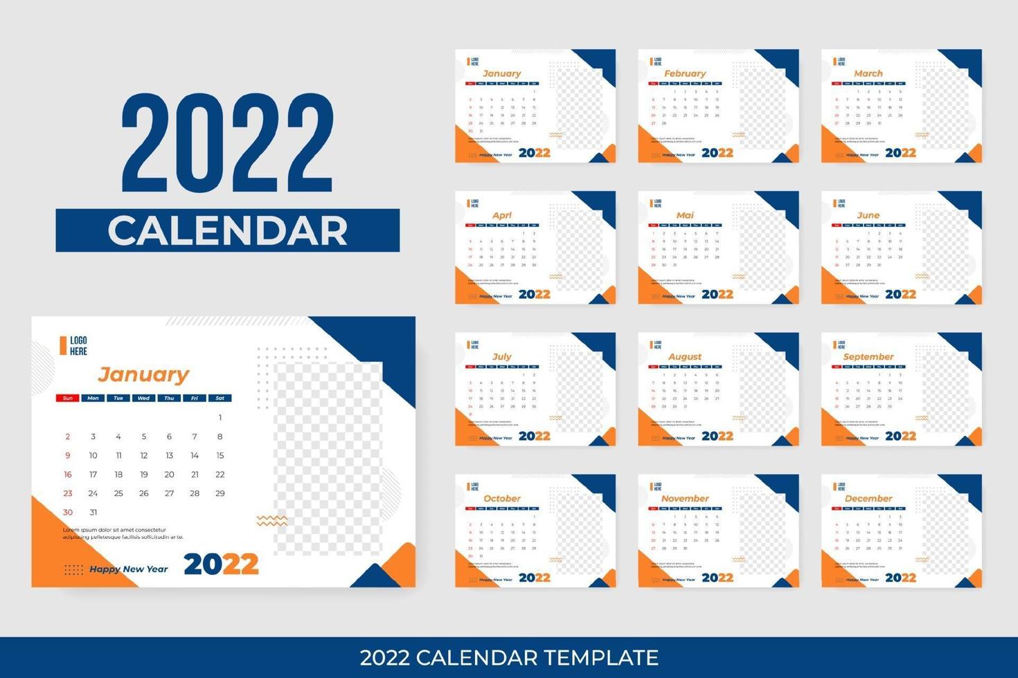 Calendario de escritorio 2022 vector