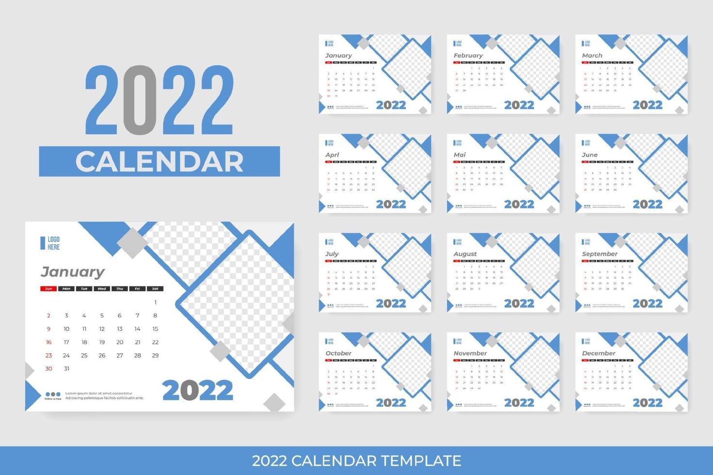 calendario 2022 con doble marco 3182761 Vector en Vecteezy
