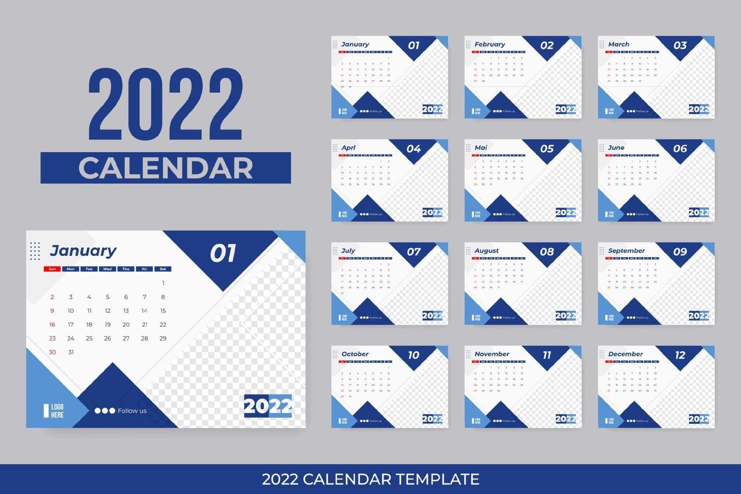 2022 desk calendar with frame vector