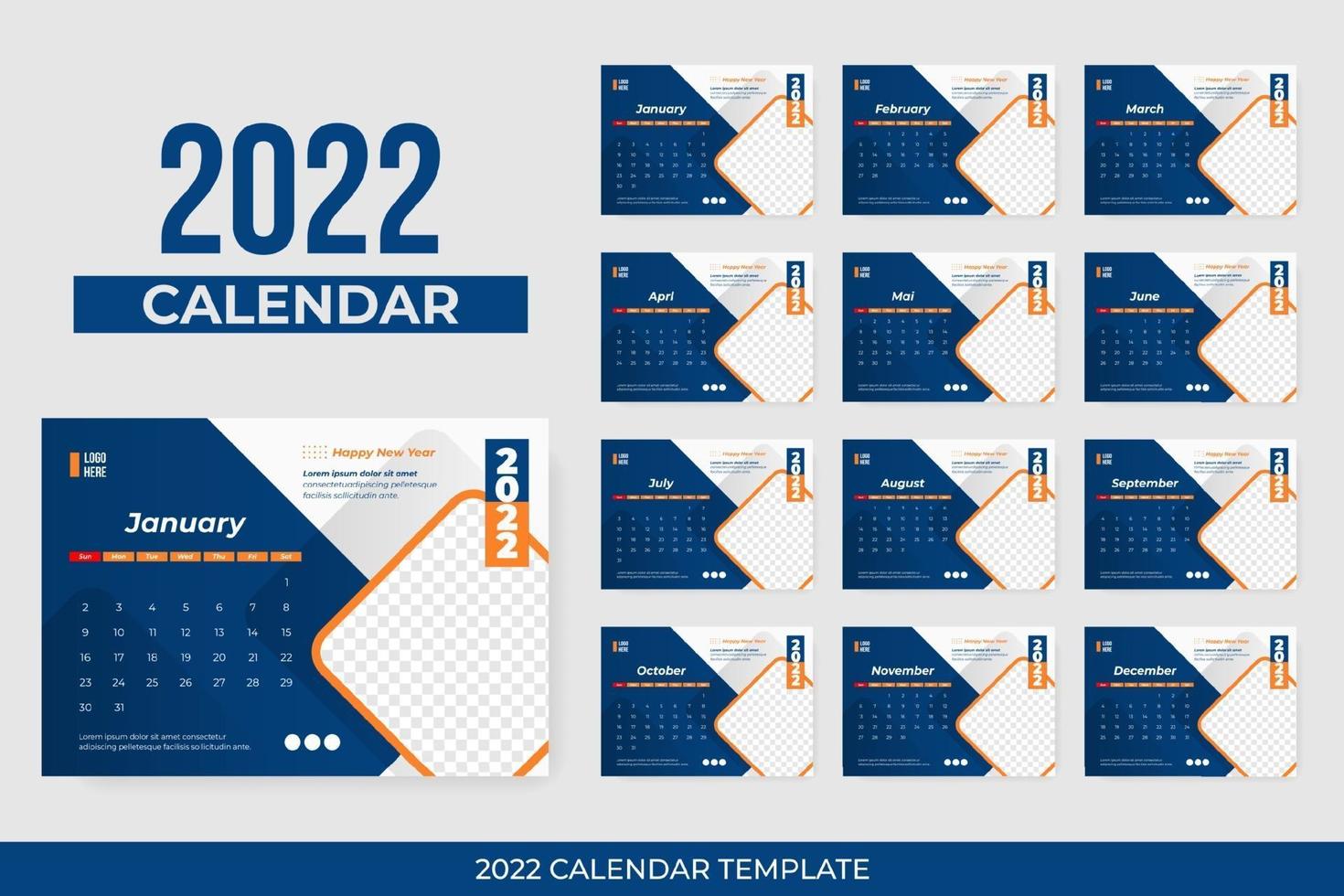 2022 desk calendar vector