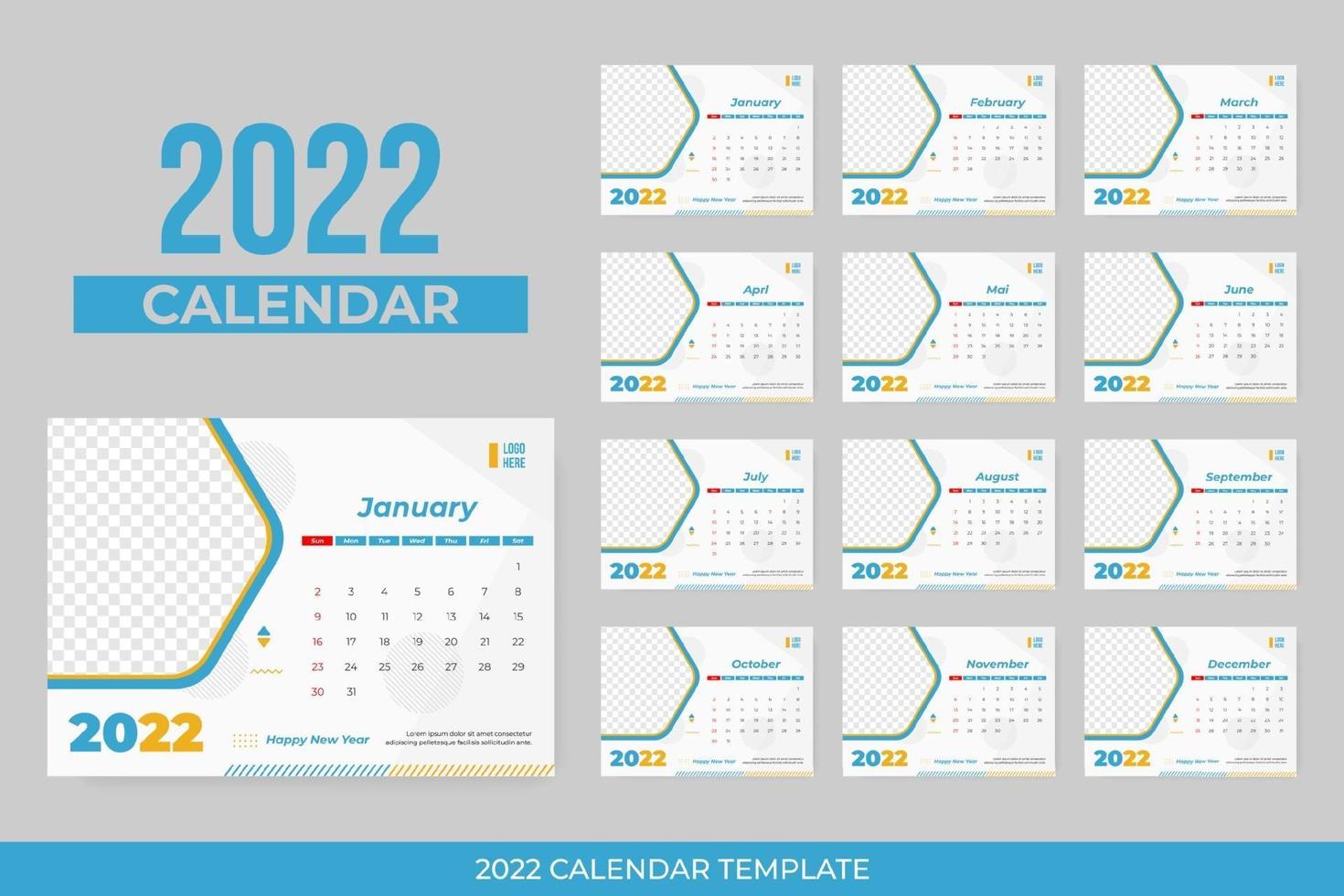 desk calendar 2022 with frame vector