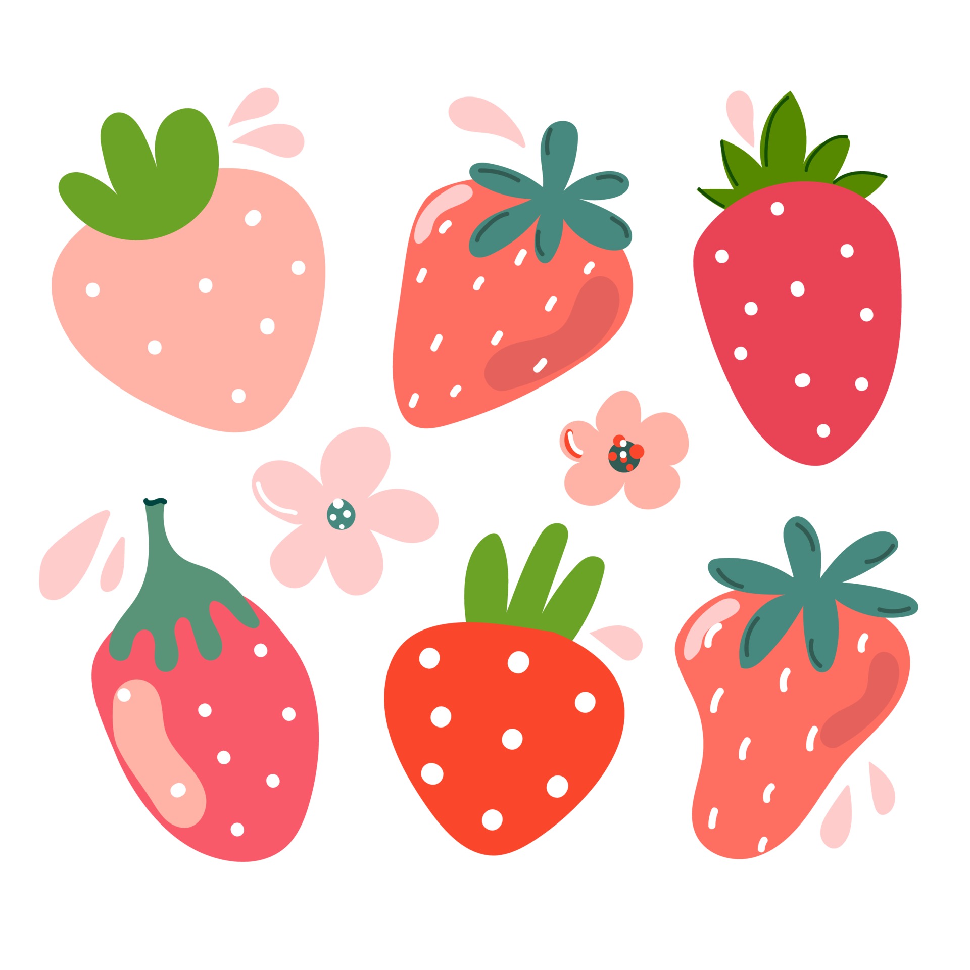 Set of hand drawn strawberries, cute berry. Modern illustration ...